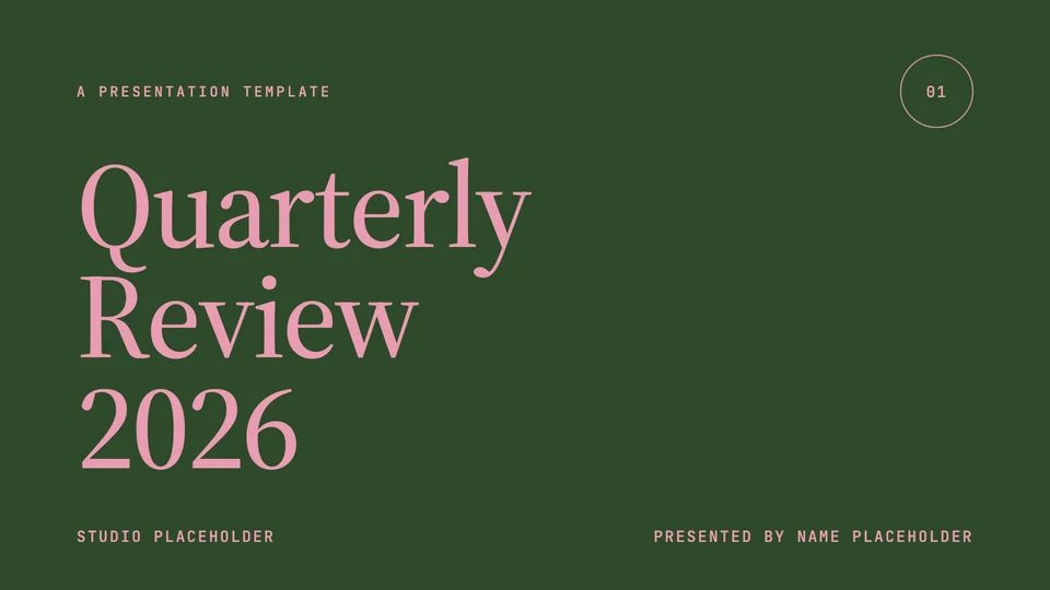 Editorial Forest HTML template: quarterly review cover in forest green and pink